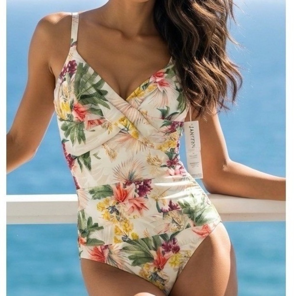 Jantzen 12 One Piece Swimsuit Women Multi Tropical Floral Tummy Control JZ24702M